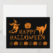 ハロウィン ハッピー ハロウィン 黒 オレンジ 怖い 招待状 (正面/裏面)