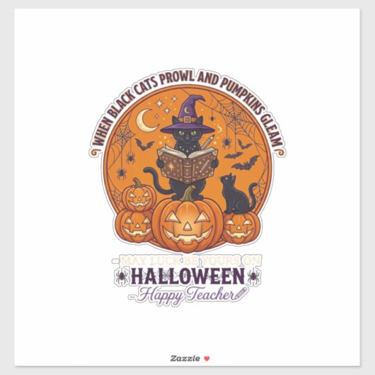 ハロウィン ハッピー 先生 黒猫 魔女 帽子 パンプキン シール (シート)