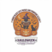 ハロウィン ハッピー 先生 黒猫 魔女 帽子 パンプキン シール (正面)