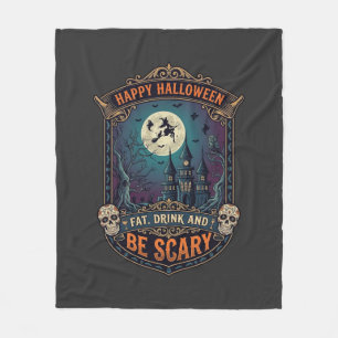 ハロウィン ハロウィン魔女の城 ドクロ 太っちょ ビール フリースブランケット
