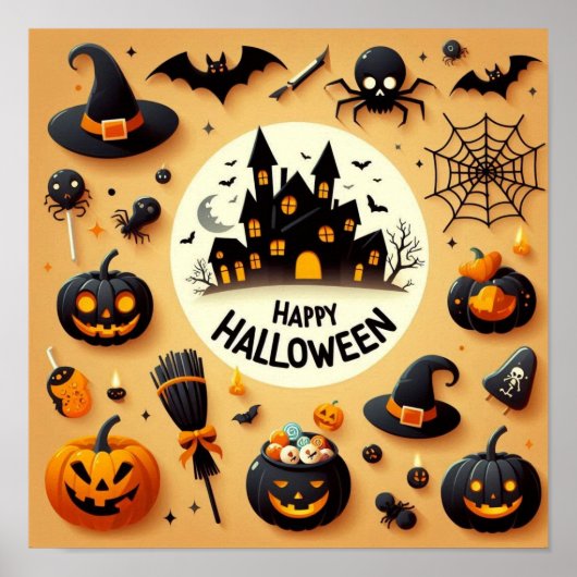 ハロウィン ハロウィン 楽しい お化け屋敷 ポスター (正面)