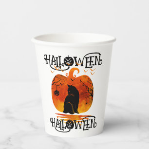 ハロウィン ハロウィン 猫 黒いカボチャ 紙コップ