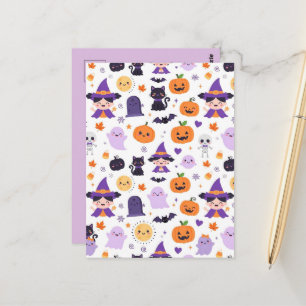 ハロウィン ハロウィーン かわいい おばけ 魔女 猫 コウモリ ジャックオーランタン ポストカード
