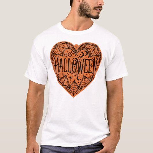 ハロウィン ハート オレンジ ハート型 ホリデー Tシャツ (正面)