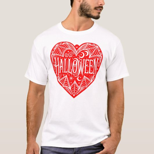 ハロウィン ハート 赤いハートの形 祝日 Tシャツ (正面)