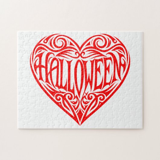 ハロウィン ハート 赤 ハート 記念日 ジグソーパズル (横)