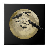 ハロウィン+ハーベスト+満月+夜の飛行コウモリ タイル (正面)