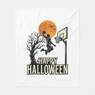 ハロウィン バスケットボール ハッピー ハロウィン ヴィンテージ スポーツ フリースブランケット