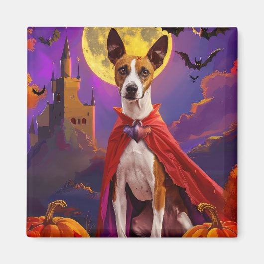 ハロウィン バセンジー 犬 カボチャ スケアリー マグネット (正面)