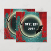 ハロウィン バット ムーン 赤 黒 青 招待状 (正面/裏面)