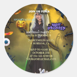 ハロウィン・バースデー招待状 Spooktacular ラウンドシール