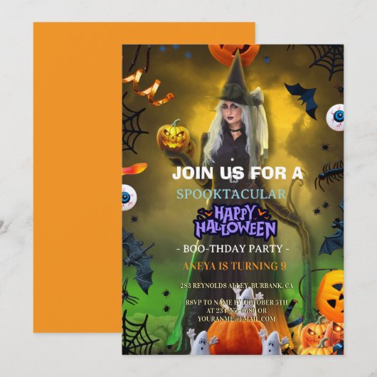 ハロウィン・バースデー招待状 Spooktacular 招待状 (正面/裏面)