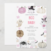 ハロウィン バースデー ガールズ – ブー バッシュ ゴースト & ピンク 招待状 (正面/裏面)