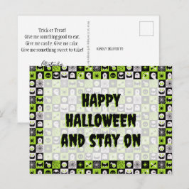 ハロウィン - パターン - 黒緑のアイコン シーズンポストカード