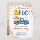 ハロウィン パッチ ボーイ 1歳 誕生日 青いトラック 招待状 (正面/裏面)