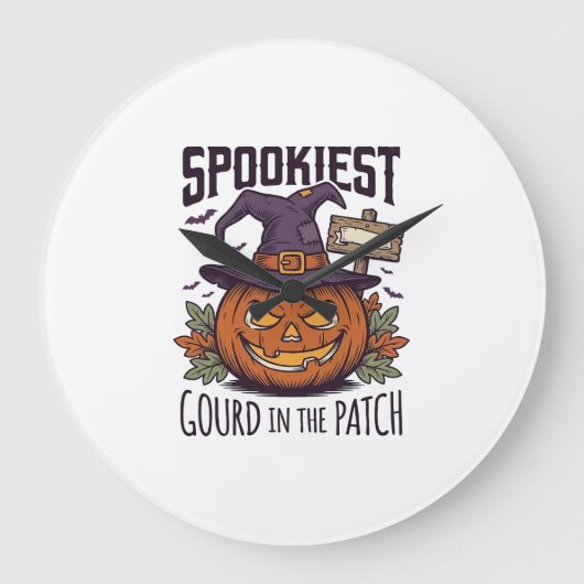 ハロウィン パンプキンシャツ ビンテージ風 彫刻 ラージ壁時計 (正面)