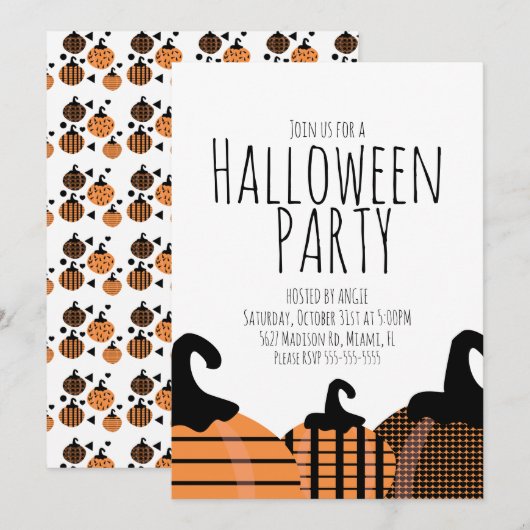 ハロウィン パンプキンパターン 誕生日パーティー イベント 招待状 (正面/裏面)