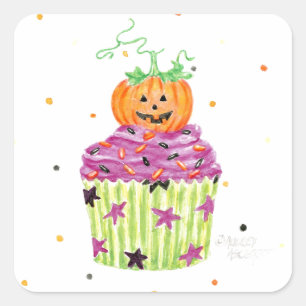 ハロウィン・パンプキン・カップケーキ・ステッカー スクエアシール