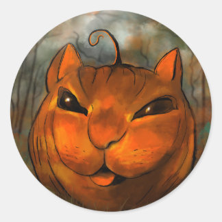 ハロウィン・パンプキン・キャット・ステッカー ラウンドシール