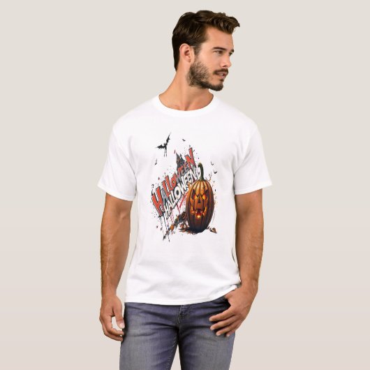 ハロウィン パンプキン グラフィティ アート Tシャツ (正面フル)