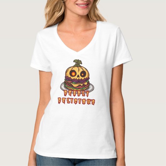 ハロウィン パンプキン ハンバーガー 女性 Tシャツ (正面)