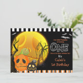 ハロウィン パンプキン ムーンライト 1歳 誕生日パーティー 招待状 (スタンド正面)