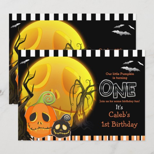 ハロウィン パンプキン ムーンライト 1歳 誕生日パーティー 招待状 (正面/裏面)
