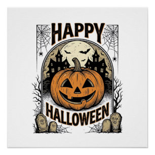ハロウィン パンプキン 墓地 ヴィンテージ スプーキー Tシャツ アート ポスター