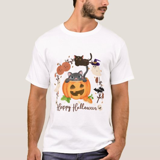 ハロウィン パンプキン 猫 Tシャツ (正面)