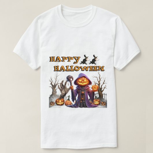 ハロウィン パンプキン 魔法使い 面白い ハロウィン  Tシャツ (デザイン正面)
