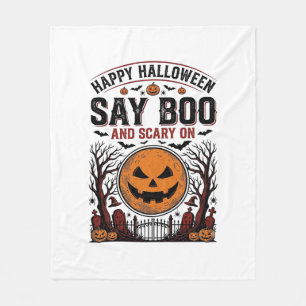 ハロウィン パンプキン Say Boo スケアリー ヴィンテージ_1 フリースブランケット