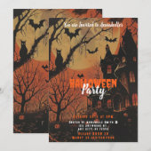 ハロウィン パーティ ハロウィン パーティー 招待状 おばけ屋敷 満月 かぼちゃ (正面/裏面)