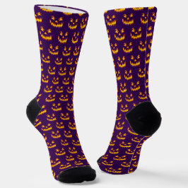 ハロウィン パープル オレンジ カボチャ カービング デザイン ソックス