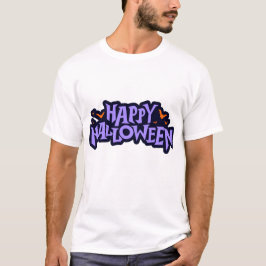 ハロウィン パープル オレンジ コウモリ グラフィック Tシャツ