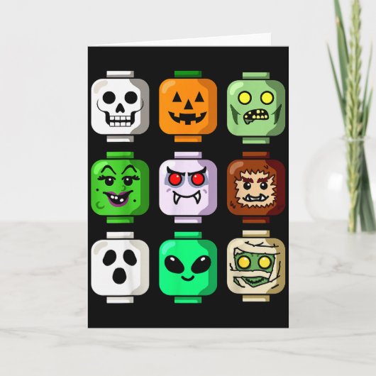 ハロウィン ビルディング ブリック ヘッド パンプキン ゴースト ゾンビ カード (正面)