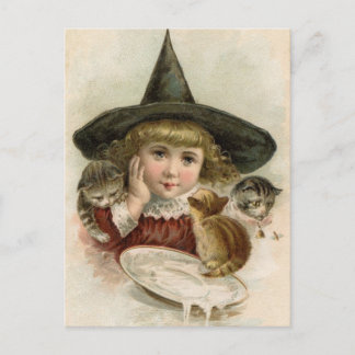 ハロウィン ビンテージ 少女 魔女 子猫 ポストカード