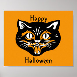 ハロウィン ビンテージ 猫の顔 ポスター