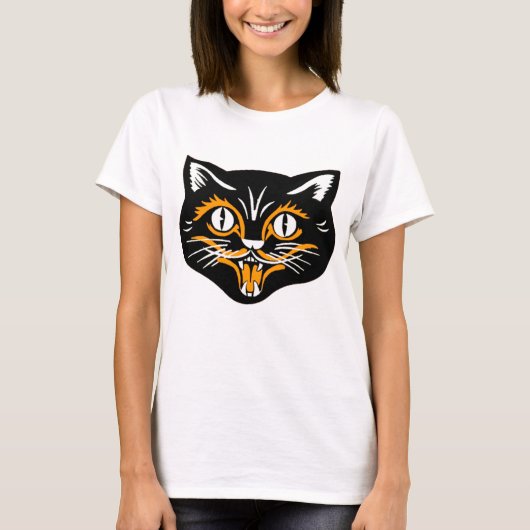 ハロウィン ビンテージ 猫の顔 Tシャツ (正面)