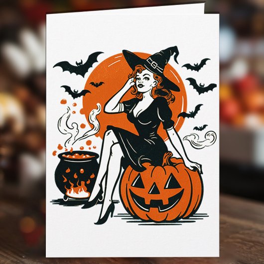 ハロウィン ビンテージ 魔女 かぼちゃ コウモリ 大鍋   カード