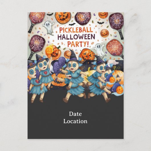 ハロウィン ピックルボールプレーヤーパーティーの招待状 シーズンポストカード (正面)