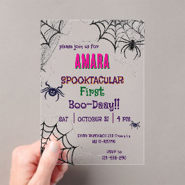 ハロウィン ピンクとクモの誕生日 ハロウィン アクリル招待状