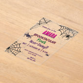 ハロウィン ピンクとクモの誕生日 ハロウィン アクリル招待状 (レイダウン)