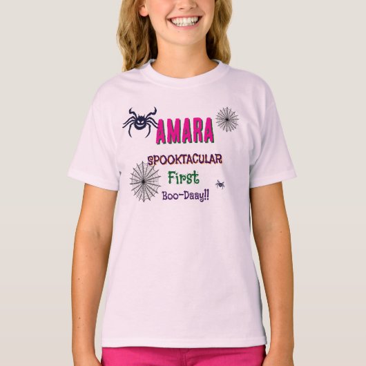ハロウィン ピンクとクモの誕生日 ハロウィン Tシャツ (正面)