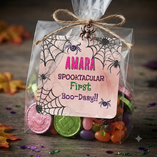 ハロウィン ピンクとスパイダー 誕生日 ハロウィン スクエアシール