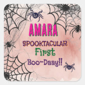 ハロウィン ピンクとスパイダー 誕生日 ハロウィン スクエアシール (正面)