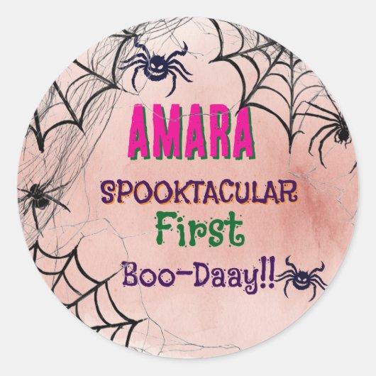 ハロウィン ピンクとスパイダー 誕生日 ハロウィン ラウンドシール (正面)