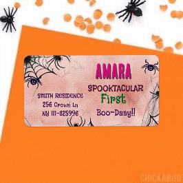ハロウィン ピンク クモの誕生日 ハロウィン ラベル