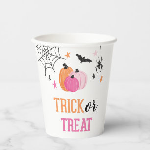 ハロウィン ピンク トリック オア トリート カボチャ クモの巣 紙コップ