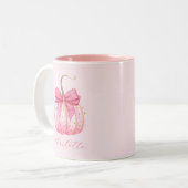 ハロウィン ピンク パンプキン リボン パーソナライズされた ブライズメイド ツートーンマグカップ (正面左)