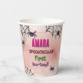 ハロウィン ピンク＆蜘蛛の誕生日 ハロウィン 紙コップ (正面)